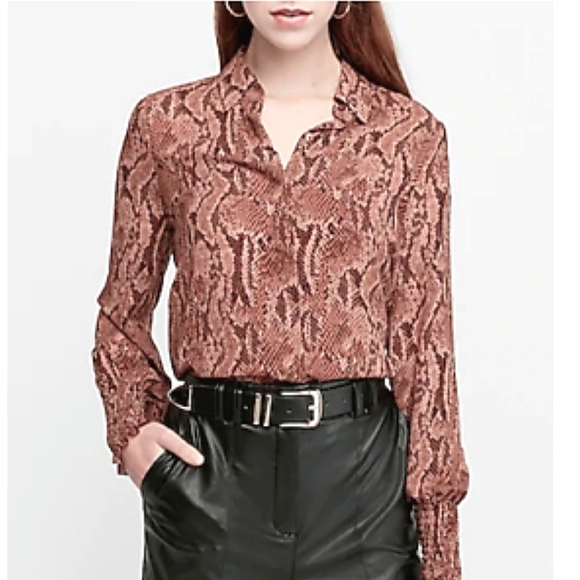 EXPRESS - New- Button Up Collared Snake Print Blouse - Picture 5 of 12
